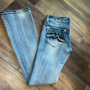 Miss Me Distressed Wash Embroidered Pocket Bootcut Jeans Size 28